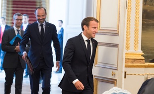 Edouard Philippe et Emmanuel Macron à la sortie du Conseil des ministres le 5 septembre 2018, à l'Elysée.