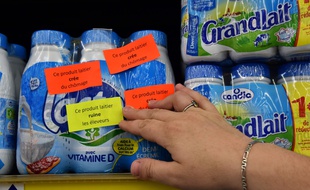 Les éleveurs manifestent contre le prix versé par Lactalis (photo prise le 29 juillet 2016) AFP PHOTO / JEAN-FRANCOIS MONIER