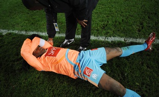 Djibril Cissé après la défaite de l'OM contre les amateurs de Carquefou, le 19 mars 2008.