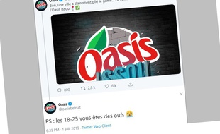 Tweets postés sur le compte officiel de la marque Oasis, le 1er juillet 2019 et supprimés le lendemain.