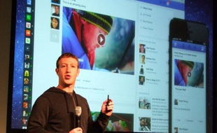 Mark Zuckerberg présente le nouveaux newsfeed Facebook, la 7 mars 2013, à Menlo Park, en Californie.
