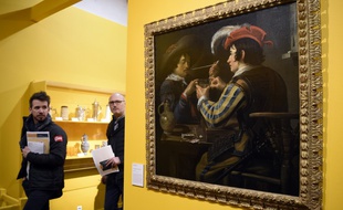 La peinture «Joueurs de cartes» du peintre flamand Theodore Rombouts, lors de l'exposition «A boire! Quand la bière s'invite au Musée!».