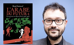 Riad Sattouf et la couverture de L'arabe du futur t4