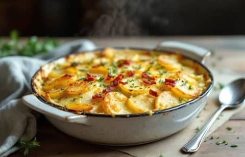 Ce gratin maison aux poireaux-pommes de terre-lardons est la preuve qu’un plat rustique peut être incroyablement gourmand