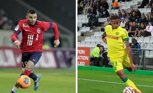 Le lillois Marvin Martin (G) et le nantais Yacine Bammou.