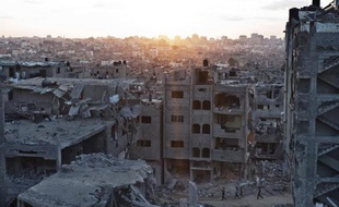 Vue générale d'immeubles détruits dans le quartier Al-Shaas (nord de la bande de Gaza), le 16 août lors de la guerre menée entre Israël et le Hamas