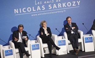 Meeting organisé par les amis de Nicolas Sarkozy à la Maison de la chimie, à Paris, le 20 février 2013 avec Alain Joyandet, Nadine Morano et Claude Guéant.