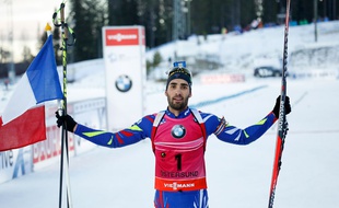 Martin Fourcade à l'arrivée d'Östersund le 6 décembre 2015.