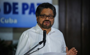 Le numéro deux des Farc Ivan Marquez lors de pourparlers menés depuis fin 2012 à La Havane, le 13 mai 2016