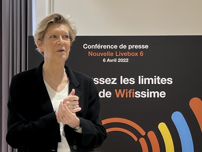 Fabienne Dulac, Deputy Managing Director and CEO of Orange France, during the presentation of Livebox 6 on April 6, 2022.