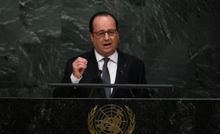Le président français François Hollande à la tribune de l'ONU à New York, le 22 avril 2016