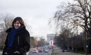 La candidate PS à la Mairie de Paris Anne Hidalgo lors d'un déplacement sur l'avenue Foch le 23 janvier 2014.