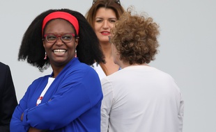 Marlène Schiappa et Sibeth Ndiaye lors du 139eme defile militaire du 14 juillet sur les Champs-Elysees.