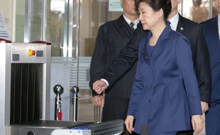 L'ex-présidente Park Geun-Hye lors de son audition par la justice, le 30 mars 2017.