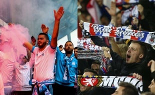 Des supporters marseillais et lyonnais, la saison dernière, en Ligue Europa.
