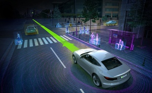 Illustration de la vision du système Drive PX 2 de Nvidia.