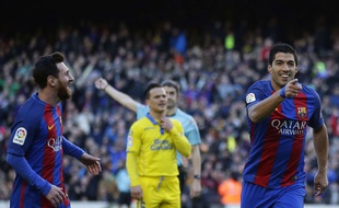 Luis Suarez fête un but lors du match entre le Barça et Las Palmas le 14 janvier 2017.