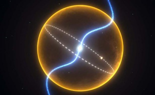 Vue d'artiste du pulsar PSR J1719-1438 et de sa planète compagnon, sans doute composée de diamant.