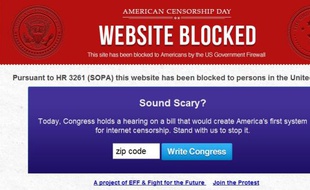 Une bannière de protestion contre le projet de loi américain de lutte contre le piratage SOPA.