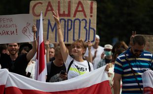 Manifestation et grève des salariés de l'usine Atlan à Minsk (Biélorussie)