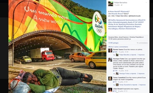 La photo virale d'une femme dormant sous un panneau vantant les mérites des JO de Rio