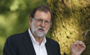 Le Premier ministre espagnol, Mariano Rajoy, a prononcé un discours à Cerdedo-Cotobade, le 27 août 2017.