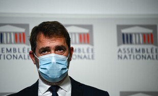 'La Republique en Marche' (LREM) parliamentary group president Christophe Castaner speaks during a press conference on the 'global security' draft law and the Article 24 which would restrict the right of the press to publish images of on-duty police, at the National Assembly in Paris, on November 30, 2020. - Christophe Castaner announced on November 30, 2020, the 'rewrite' of the controversial police bill's article 24. The controversy over the law and police violence is developing into another crisis for the government as the French president confronts the pandemic, its economic fallout and a host of problems on the international stage. (Photo by Anne-Christine POUJOULAT / AFP)