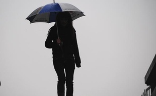 12 février 2009 à Beijing, une femme et son parapluie.
