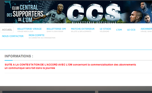 Page d'accueil du site internet du club central des supporters de l'OM
