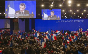 Villepinte, le 11 mars 2012. Dans le dossier Bygmalion, Nicolas Sarkozy est accusé d'avoir dépensé le plafond de dépenses autorisé par la loi pour une campagne présidentielle en raison de meetings dispendieux.