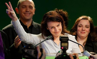 Cecile Duflot, arrivée 3e avec la liste Europe Ecologie à Paris, au premier tour des régionales, le 14 mars 2010
