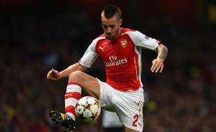 Mathieu Debuchy, lors d'un match d'Arsenal face à Besiktas joué le 27 août 2014 à l'Emirates Stadium.