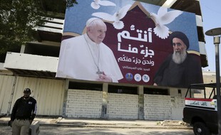 Une affiche géante pour la venue du pape, à Bagdad. (archives)