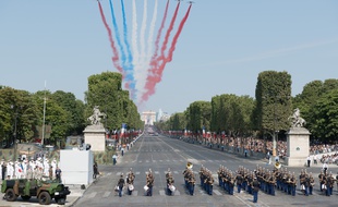 A défilé du 14 juillet 2018, l'un des neuf Alphajet de la Patrouille de France a lâché un fumigène rouge et non bleu comme prévu.