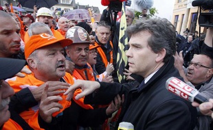 Arnaud Montebourg sur le site d'ArcelorMittal à Florange, le 27 septembre 2012.