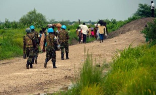 Une patrouille des Nations Unies à Malakal (Soudan du Sud) le 9 juillet 2014
