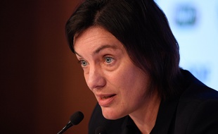 Corinne Diacre en conférence de presse en février 2020.