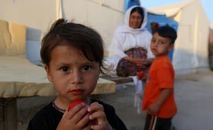 Des Irakiens de la communauté chrétienne Yazidi menacés par le groupe EI se sont réfugiés à Sinjar, le 20 mai 2015