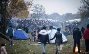Des migrants et réfugiés attendent à la frontière entre la Slovénie et l'Autriche, le 27 octobre 2015 à Sentilj, en Slovénie