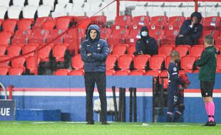 Thomas Tuchel sur le banc du PSG lors du match contre Manchester United en Ligue des champions, le 20 octobre 2020.