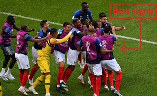 La joie des Bleus après le but de Pavard lors de France-Argentine, le 30 juin 2018.