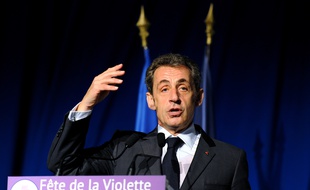 Nicolas Sarkozy, président du parti Les Républicains, lors de son discours à la fête de la violette, le 4 juillet 2015, à La Ferte-Imbault (Loir-et-Cher).
