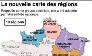 La Carte du redécoupage des régions de France, votée par le Parlement, a été modifiée par le Sénat.