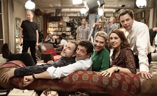 Charles Berling, Patrick Bruel, Guillaume De Tonquédec, Valérie Benguigui et Judith El Zein sur le tournage du film «Le Prénom».