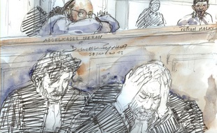 Dessin d'audience au procès d'Abdelkader Merah et Fettah Malki, le 31 octobre 2017 à Paris.
