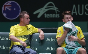 Lleyton Hewitt et Alex De Minaur, lors de la Coupe Davis à Madrid.