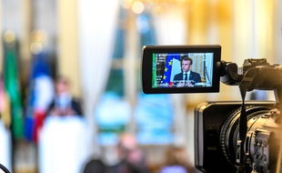 Emmanuel Macron lors d'une conférence de presse à l'Elysée le 10 avril 2018.