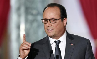 Le président François Hollande pendant la 6e conférence de presse du quinquennat le 7 septembre 2015 à l'Elysée à Paris