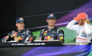 L'Australien Mark Webber (Red Bull) partira en pole position dimanche pour le Grand Prix de Corée du Sud, 16e manche (sur 20) du Championnat du monde de Formule 1, après avoir signé le meilleur temps des qualifications samedi sur le circuit de Yeongam.