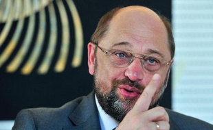 Le président du Parlement européen Martin Schulz, lors de son entretien avec l'AFP, le 8 avril 2014 à Bruxelles